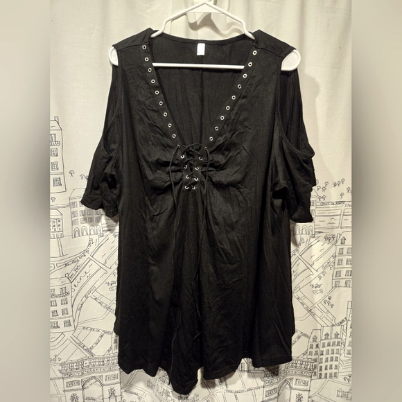 unknown Tops - NWOT Women's Black Peep Shoulder Lace Up Shirt Blouse Size 2X